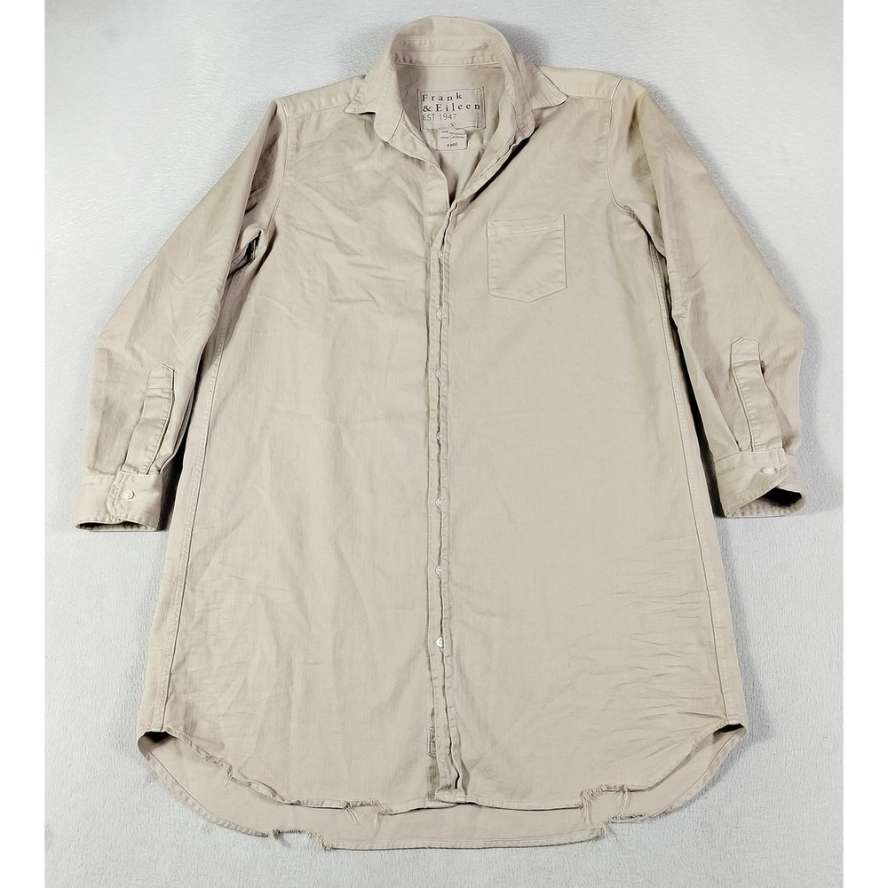 Frank & Eileen Shirt Dress Womens Small Beige Mary Cotton Summer Minimalist